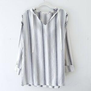 Soft Surroundings Linen Striped Hoodie Blouse Beachy Size Small